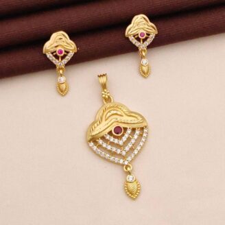Traditional Gold Plated Pendant Set with Ruby Stone & AD Detailing