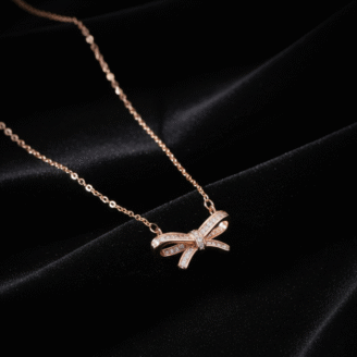 Rose Gold Plated Bow Pendant Necklace – Minimalist Diamond Look