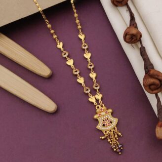 Traditional Gold Plated Mangalsutra with Ruby & AD Stones